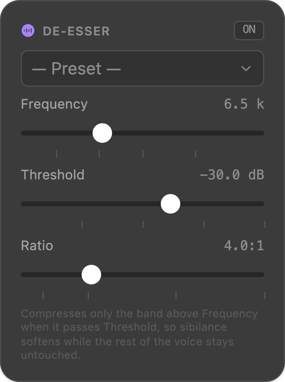 De Esser node — Splitwave audio routing