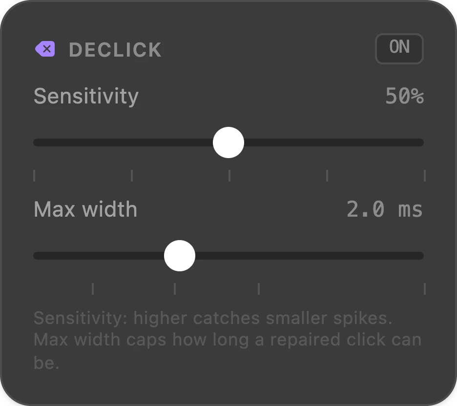 Declick node — Splitwave audio routing