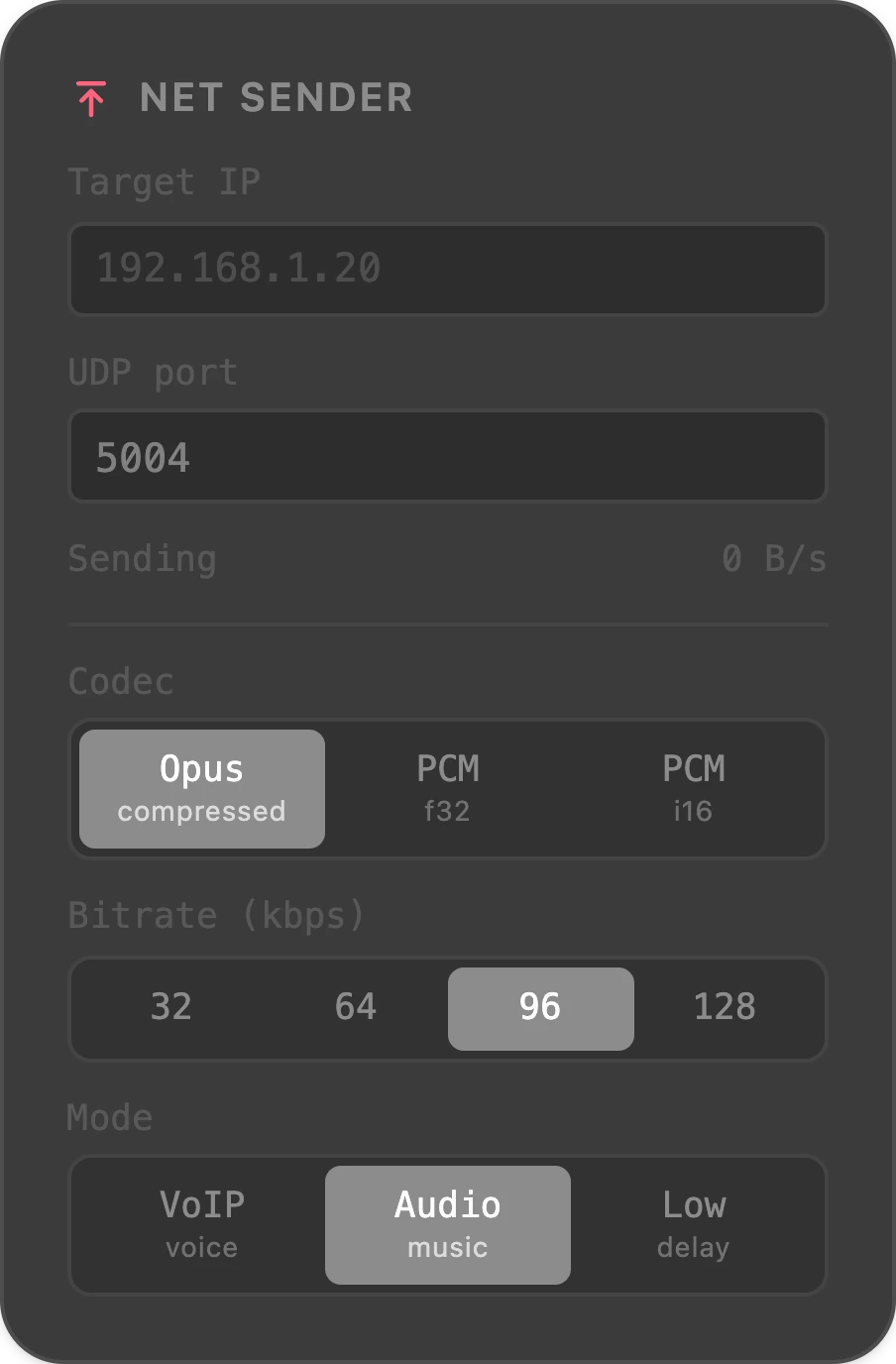 Net Sender node — Splitwave audio routing