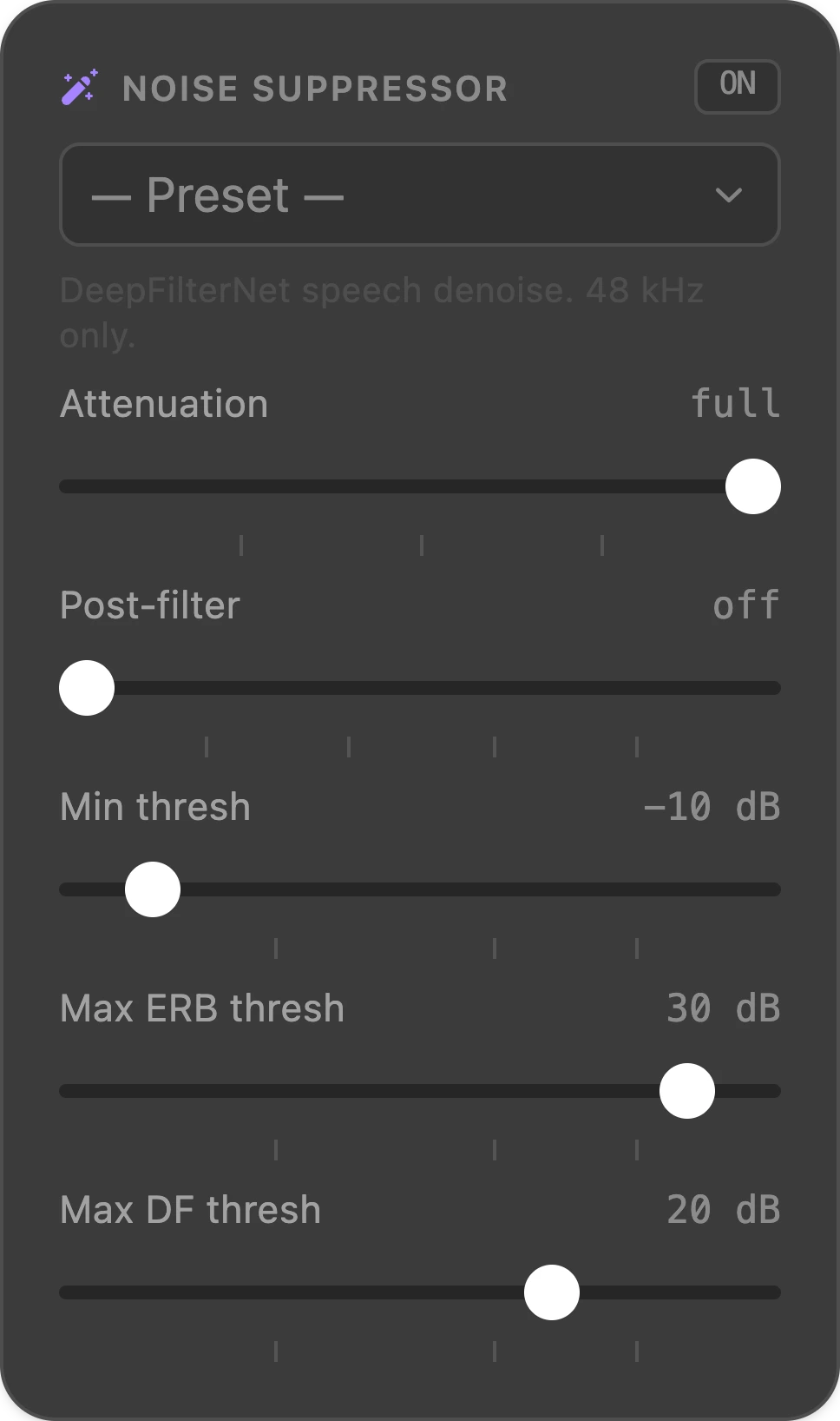 Noise Suppressor node — Splitwave audio routing