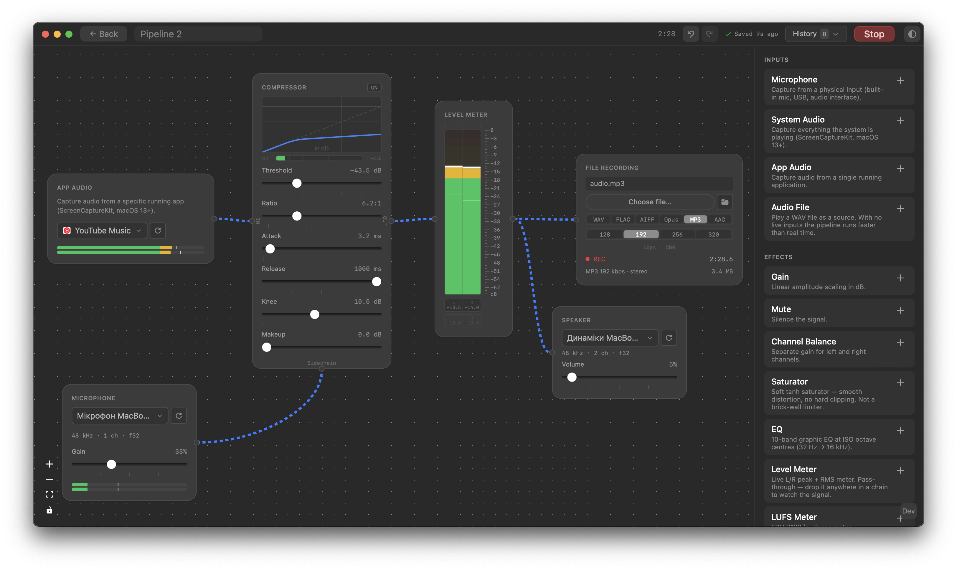Splitwave audio routing pipeline editor on macOS