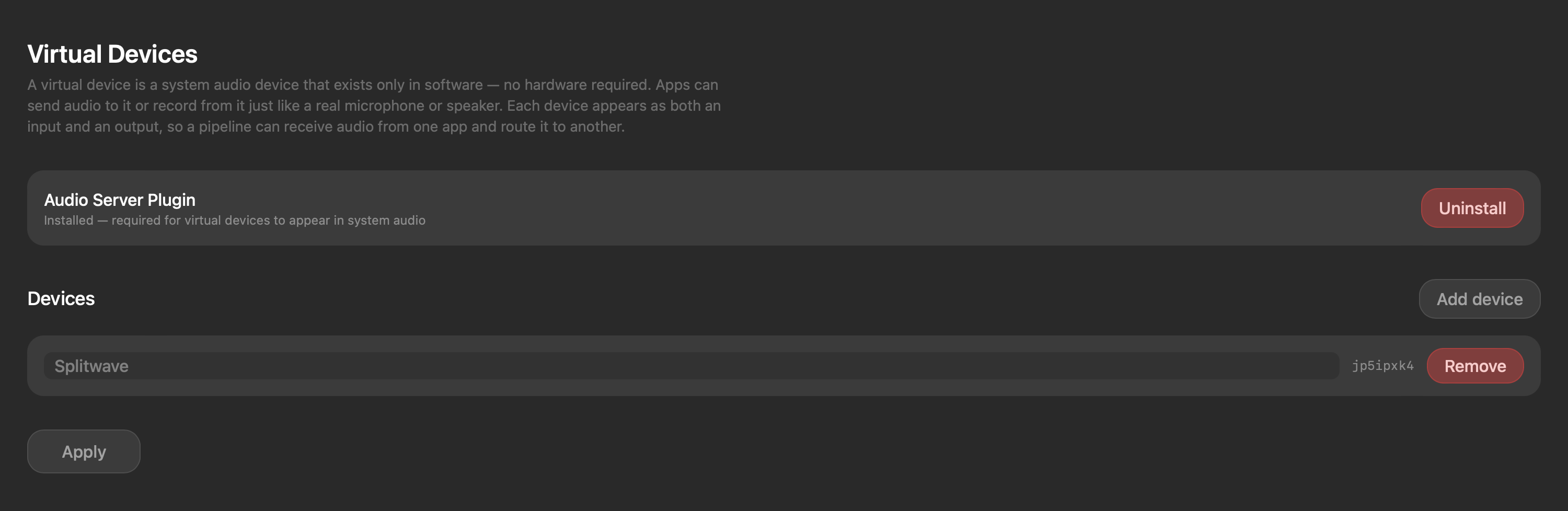 Virtual devices manager in Splitwave